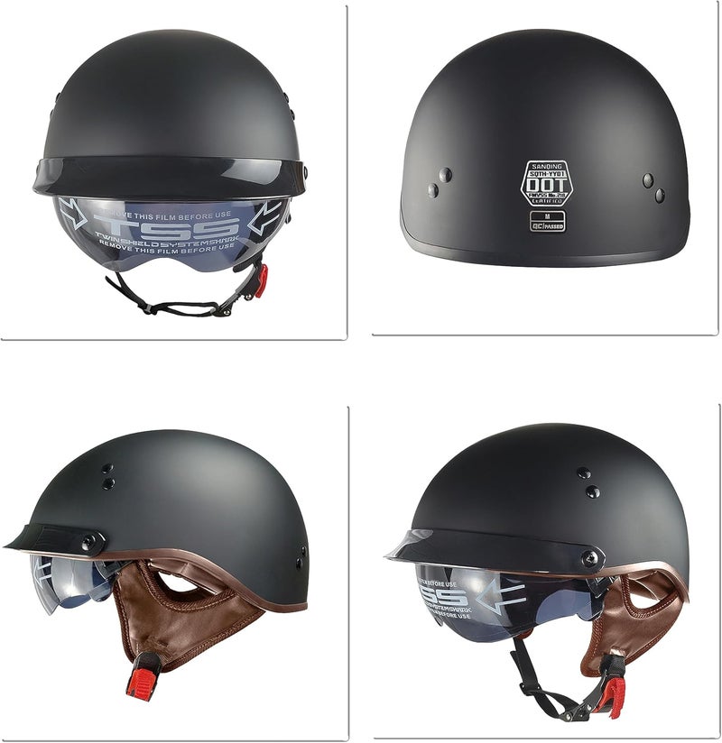 SanQing Motorcycle Half Helmet with Retractable Inner Sun Shade and Quick Release Buckle - DOT Approved for Men and Women - Image 2