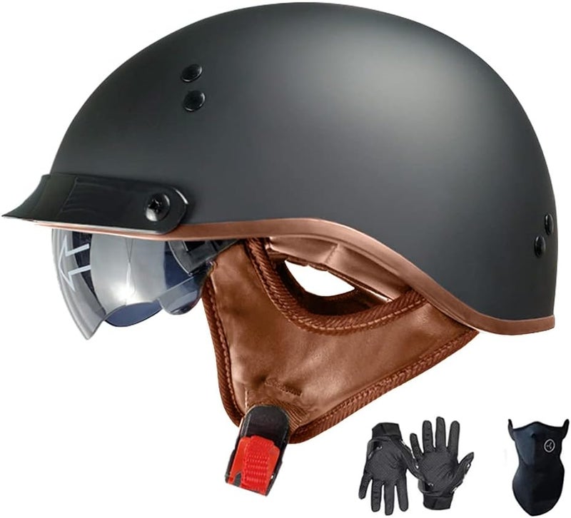 SanQing Motorcycle Half Helmet with Retractable Inner Sun Shade and Quick Release Buckle - DOT Approved for Men and Women - Image 1