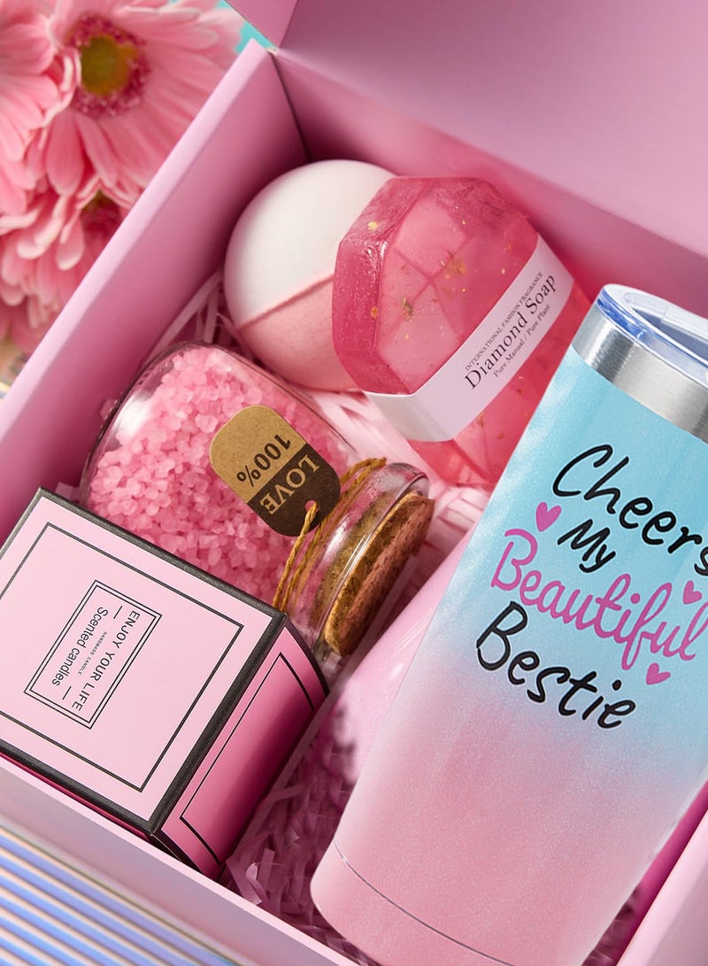 Arabest Gifts Basket for Her,Purple Relaxing Spa Care Package with 20oz Tumbler, Lavender Bath Salts, Diamond Soap + Bath Bomb, Soy Candle in Gift Box - Perfect Mothers Day Valentine Gifts for Women Sister Wife - Image 2