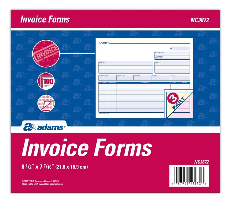 Adams Invoice Unit Sets 744 x 85 Inches 3Part Carbonless WhiteCanaryPink 100 Sets per Pack NC3872