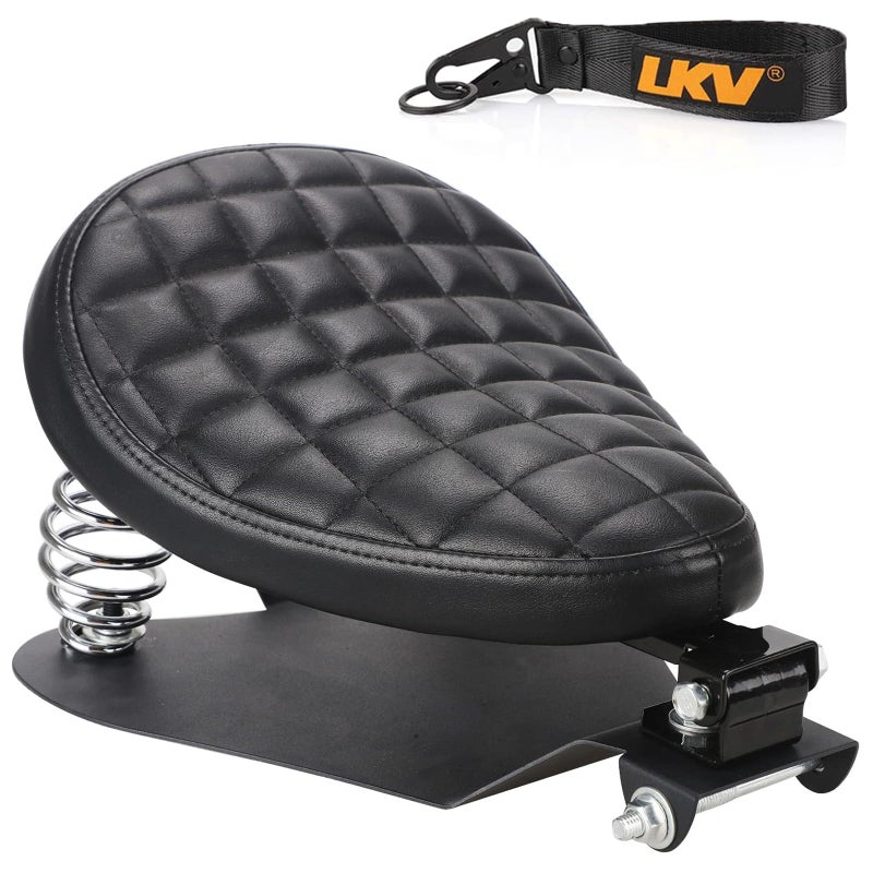 LKV Motorcycle Solo Driver Seat with Seatbase Mounting Hardware Kit Custom Chopper Bobber Seats Universal Fit for Harley Davidson Sportster XL 1200 883 48