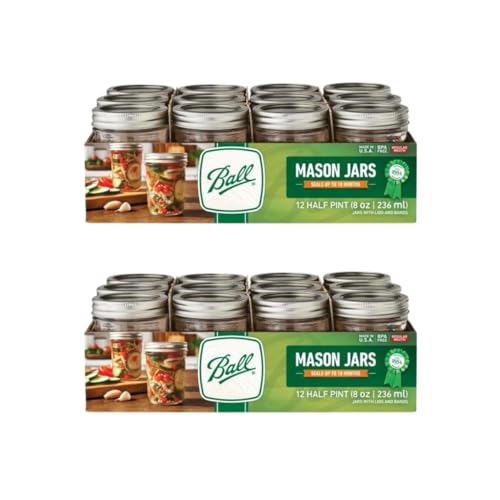 Ball Regular Mouth Glass Mason Jars with Lids and Bands, Used for Canning (Half Pint, 8 Ounce (Pack of 24)) - Image 1
