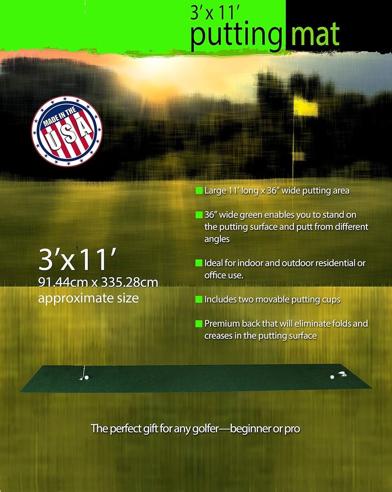 Putt-A-Bout حصيرة جولف لوضع الكرة، 3 × 11 قدم، أخضر - Image 2