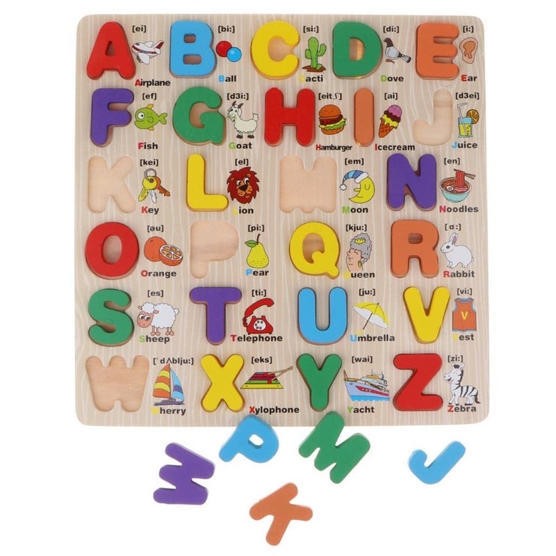Generic Wooden Alphabet Letter Puzzle Board Educational Learning Toy with Phonetic Symbols and Pictures - Image 1