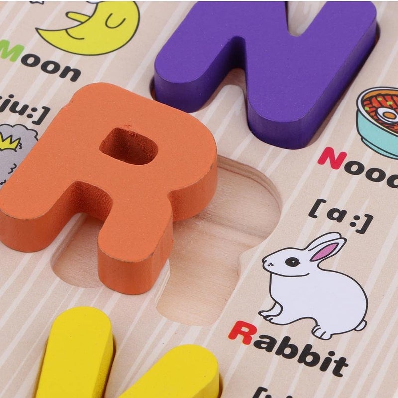 Generic Wooden Alphabet Letter Puzzle Board Educational Learning Toy with Phonetic Symbols and Pictures - Image 3