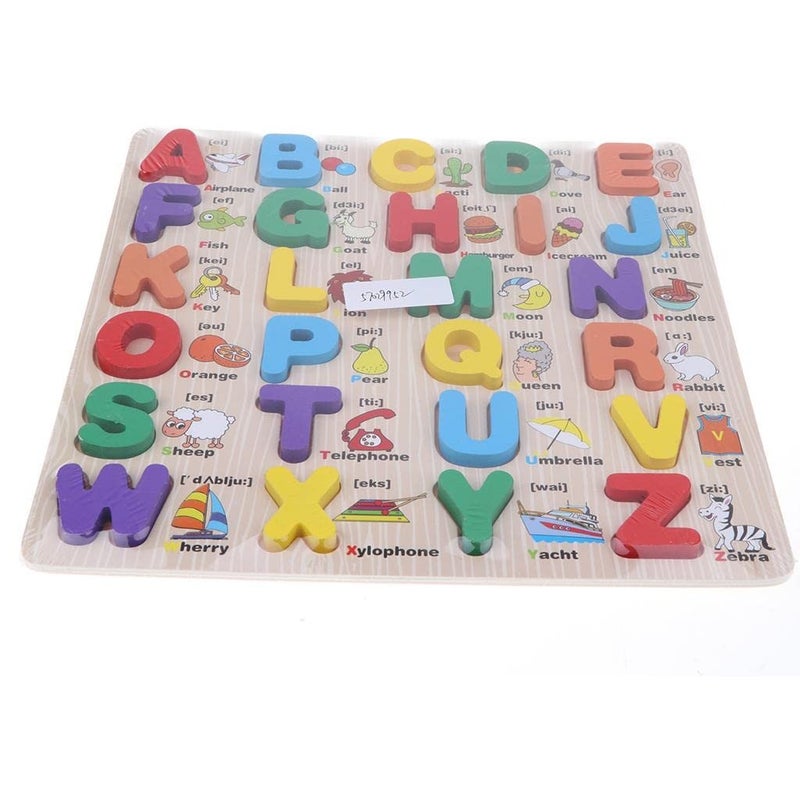 Generic Wooden Alphabet Letter Puzzle Board Educational Learning Toy with Phonetic Symbols and Pictures - Image 2