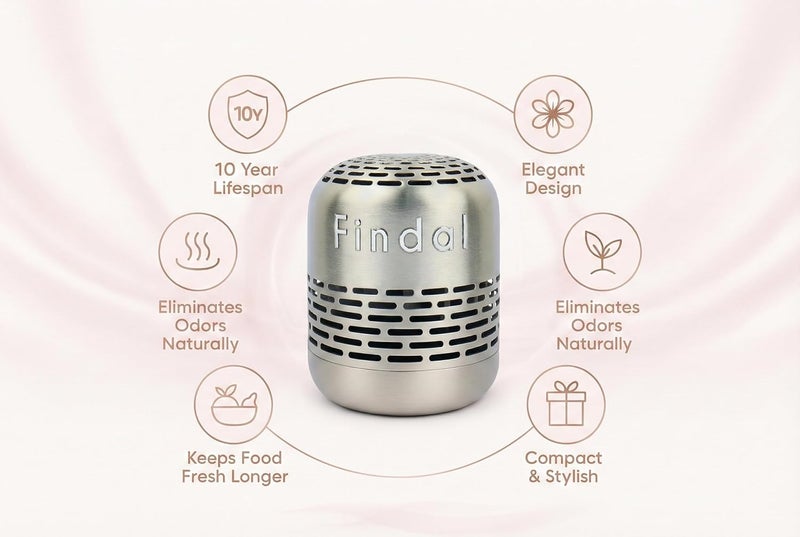 Findal Storage burden minimized build Odor Absorber - Fridge Deodorizer and Odor Remover – 10 Year Reusable Stainless Steel Odor Eliminator – Premium Non-Toxic Air Purifier for Refrigerator, Closet, & Car Ergonomic build - Image 5