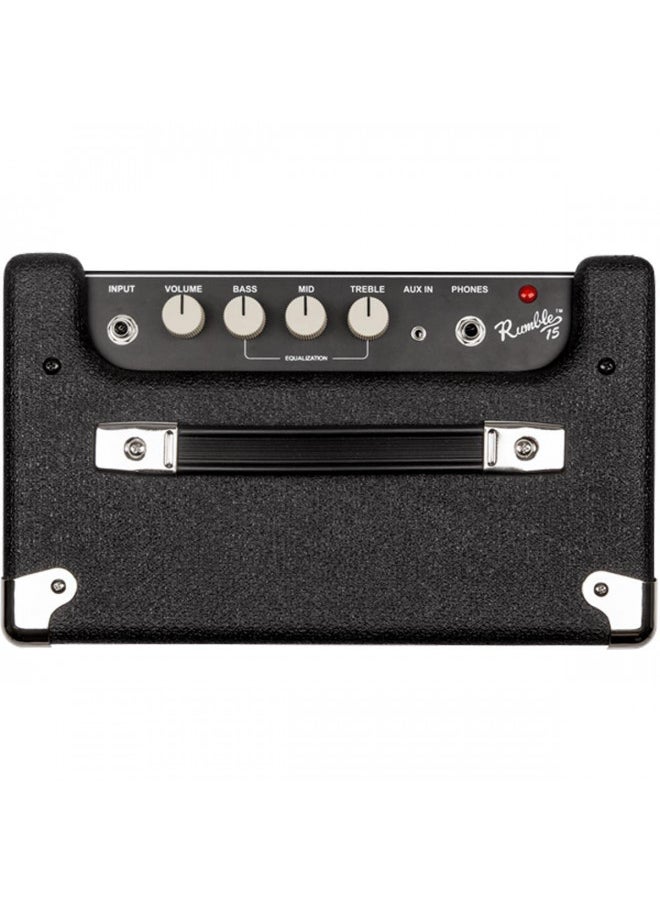 FENDER - Fender Rumble 15 V3 Bass Amp for Bass Guitar, 15 Watts, 6 Inch Speaker, with Overdrive Circuit and Mid-Scoop Contour Switch - Image 1