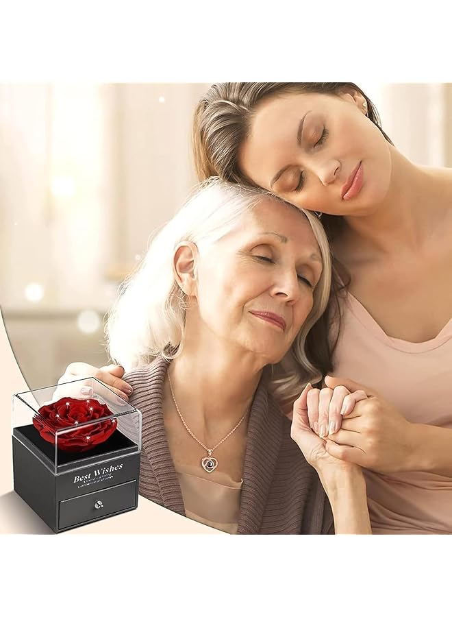 erorex Preserved Rose Gifts Box Forever Red Rose With Jewelry Necklace For Women Eternal Real Flower Gifts For Wife Girlfriend Mom Grandma On Valentines Mothers Day Wedding Anniversary  - Image 5