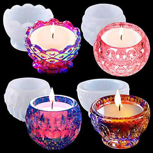 MCCKLE 4PCS Tealight Candle Holder Resin Molds Succulent Planter Silicone Molds for Resin Epoxy Casting Mold for DIY Candlestick Jewelry Box Flower Pot Wedding Home Table Decor - Image 1