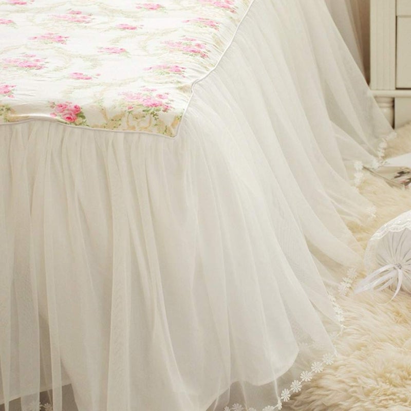 LELVA Dust Ruffled Bed Skirts King Size Wrap Around Lace Bed Ruffle with Platform 18 inch Deep Drop Cotton Floral Girls Bed Sheets White - Image 2