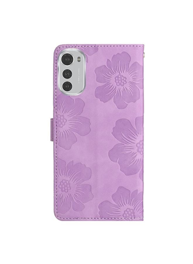 S-TOP Case For Motorola Moto E32 Flower Embossing Pattern Leather Phone Case - Image 3
