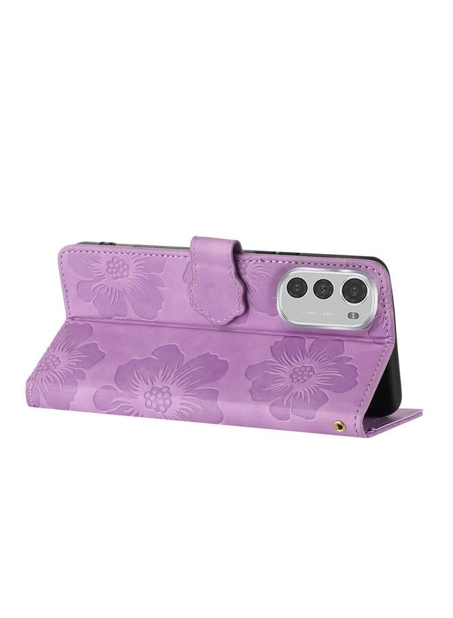S-TOP Case For Motorola Moto E32 Flower Embossing Pattern Leather Phone Case - Image 5