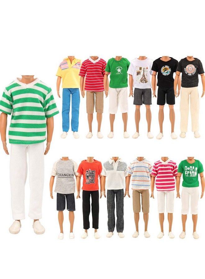 Barwa Lot 3 Sets Fashion Outfit Clothes 3 Tops With 3 Trousers For 12 Inch Boy Friend Doll - Image 1