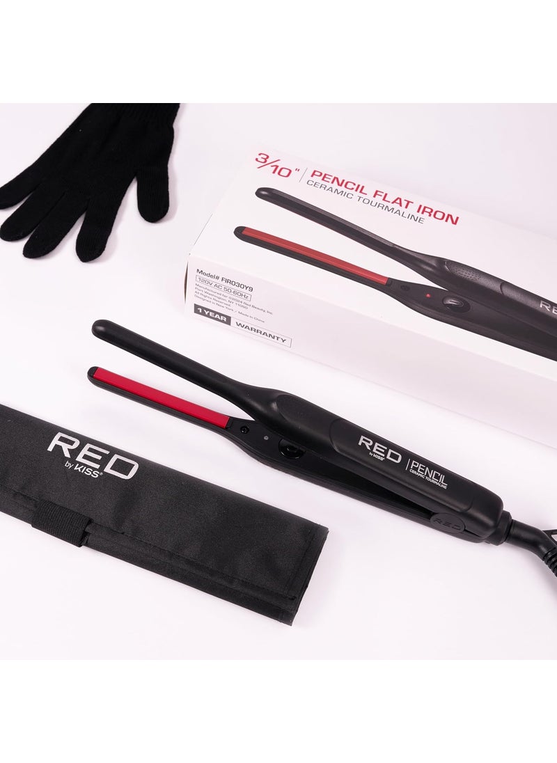 Red by Kiss Red by Kiss Pencil Flat Iron up to 450F Thin Small Tourmaline Ceramic Plate 03 inch 310 for Women and Men Short to Medium Hair Pixie Cut Bangs Edges A Travel Pouch and a Glove Included 
