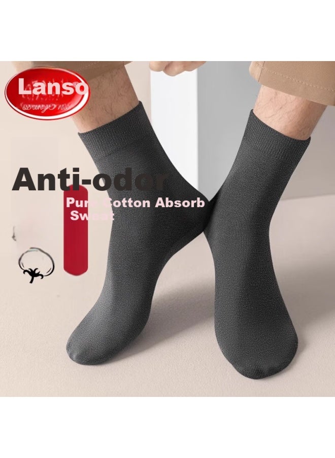LANG SHA Langsha Men's Socks, 100% Pure Cotton, Antibacterial And Odor-resistant, All-cotton Sweat-absorbing And Breathable Mid-calf Socks, Business Casual Long Socks - Image 2
