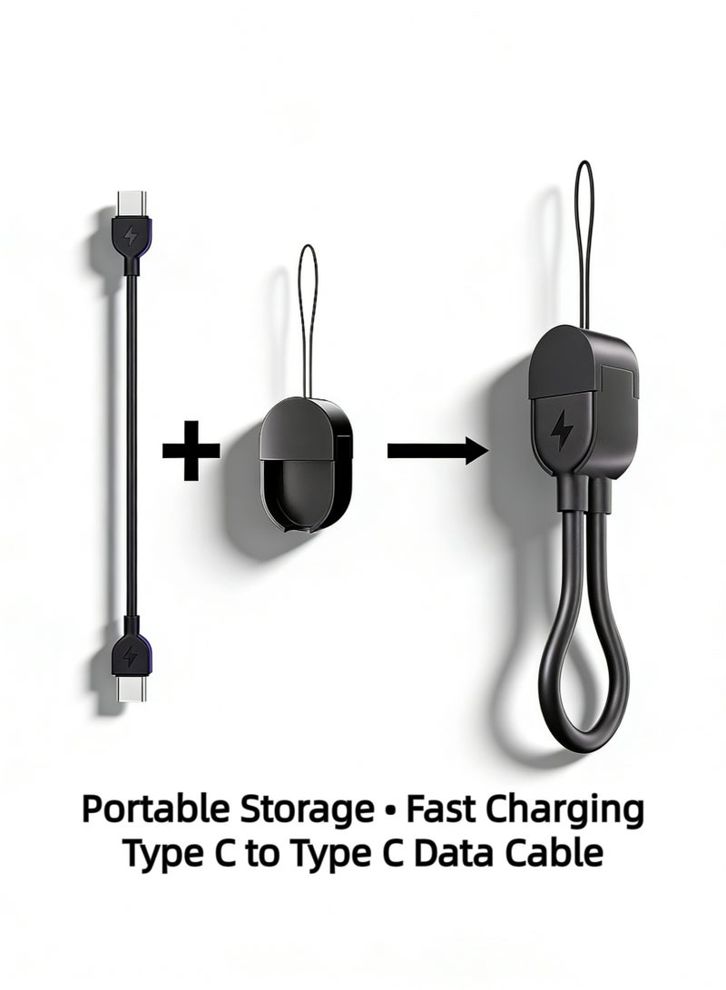 60W 16cm Portable Type-C Cable USB-C to USB-C 2.0 Charging Cable (C to C) Compatible with iPhone 16/15 Pro Max, iPad Pro/Air/mini 6, MacBook Pro/Air, Galaxy S24/S23 Ultra/Z Fold, Xiaomi, Honor, OPPO, OnePlus, and other devices. - Image 1