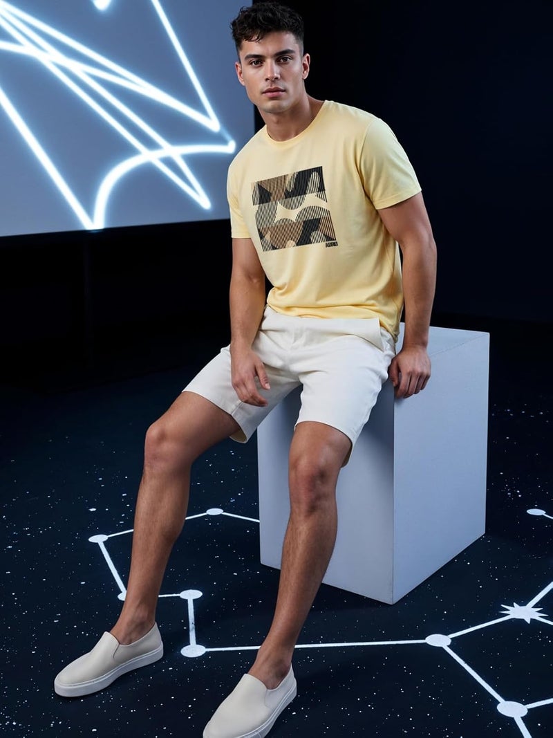 ADRO Men's Regular Fit T-Shirt with Abstract Camo Lines Design - Light Yellow, 180 GSM Cotton Lycra - Image 5