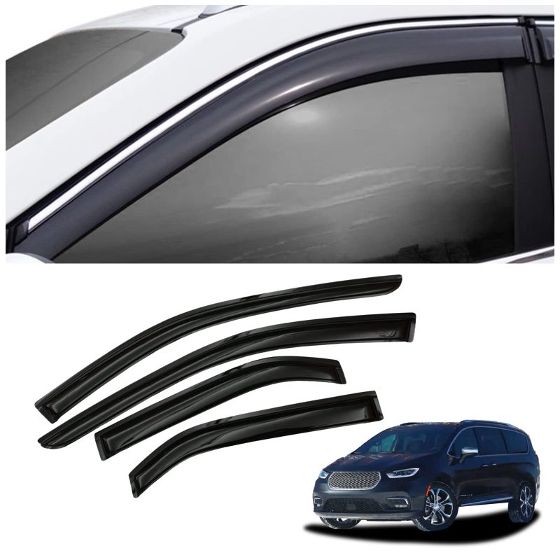 SAOKNCE 4 Pieces Tapeon Extra Durable Rain Guards Fit for 2017 2018 2019 2021 2022 2023 2024 2025 Chrysler PacificaWindow DeflectorsWindow Visors Smoke Black 94207