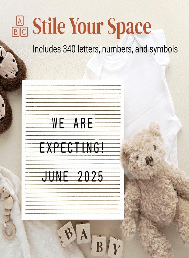 Stiles 10"x10" Wood Letter Board Sign Set, With 340 Plastic Letters, Numbers, and Symbols, Changeable Wooden Message Board for Menu, Milestones, or Baby Announcement Sign, White - Image 4