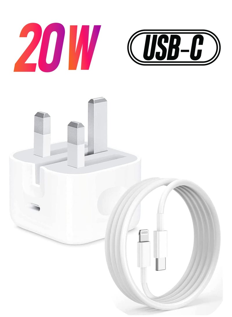 iPhone 20W Fast Charger | USB C Wall Fast Charger with 1m USB C to Lightning Cable Compatible with iPhone 14/14 Pro/14 Pro Max/13/12/SE2020/11/XR/XS Max/X/iPad - Image 1