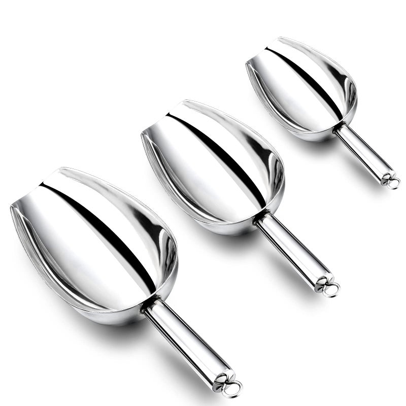 E-far Stainless Steel Scoop Set of 3 358 Ounce Efar Small Metal Scoops for CandyFlourDry GoodsSugarIce Cube Heavy Gauge Kitchen Utility for CanistersJars Rust Free  Dishwasher 