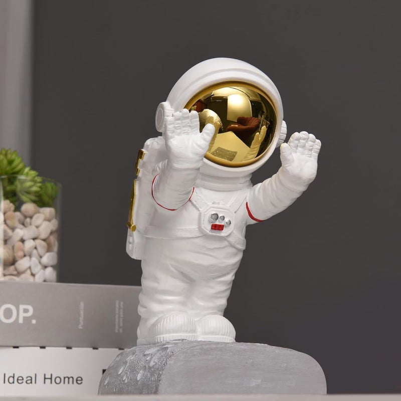 Kakizzy Decorative Space Theme Bookends - Astronaut Resin Bookends with Anti-Slip Base - Sturdy, Fun & Unique Book Holders for Heavy Books (Gold) - Image 4