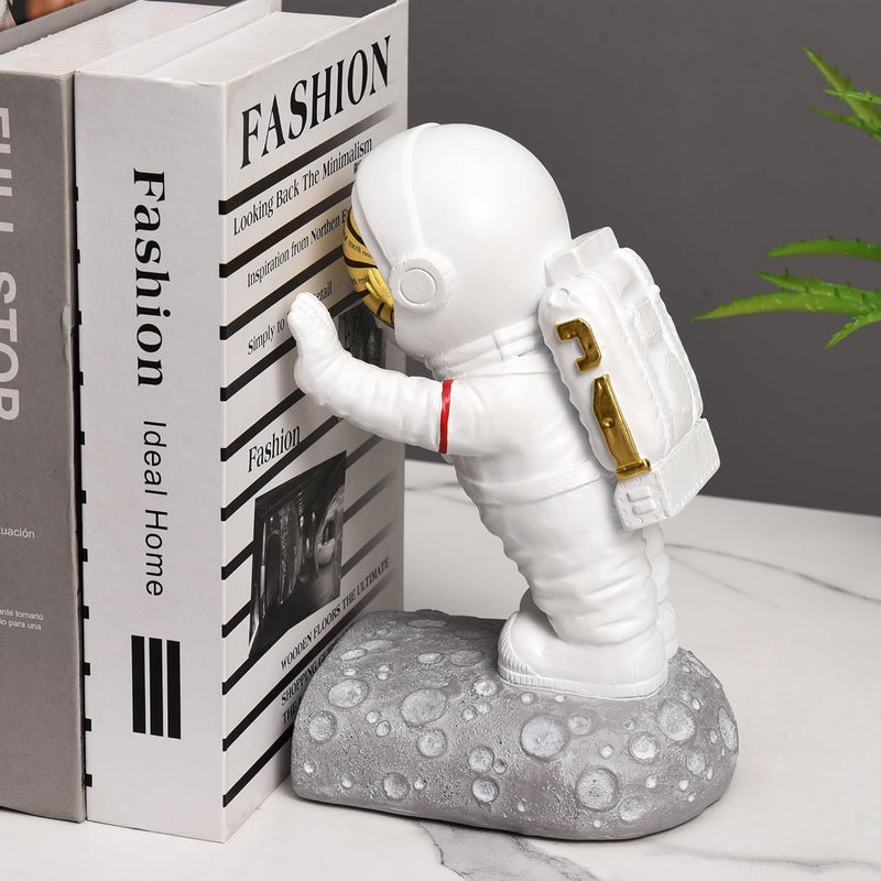 Kakizzy Decorative Space Theme Bookends - Astronaut Resin Bookends with Anti-Slip Base - Sturdy, Fun & Unique Book Holders for Heavy Books (Gold) - Image 5