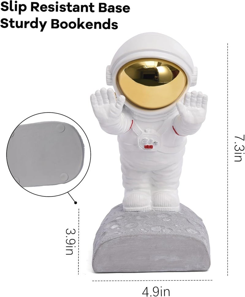 Kakizzy Decorative Space Theme Bookends - Astronaut Resin Bookends with Anti-Slip Base - Sturdy, Fun & Unique Book Holders for Heavy Books (Gold) - Image 2