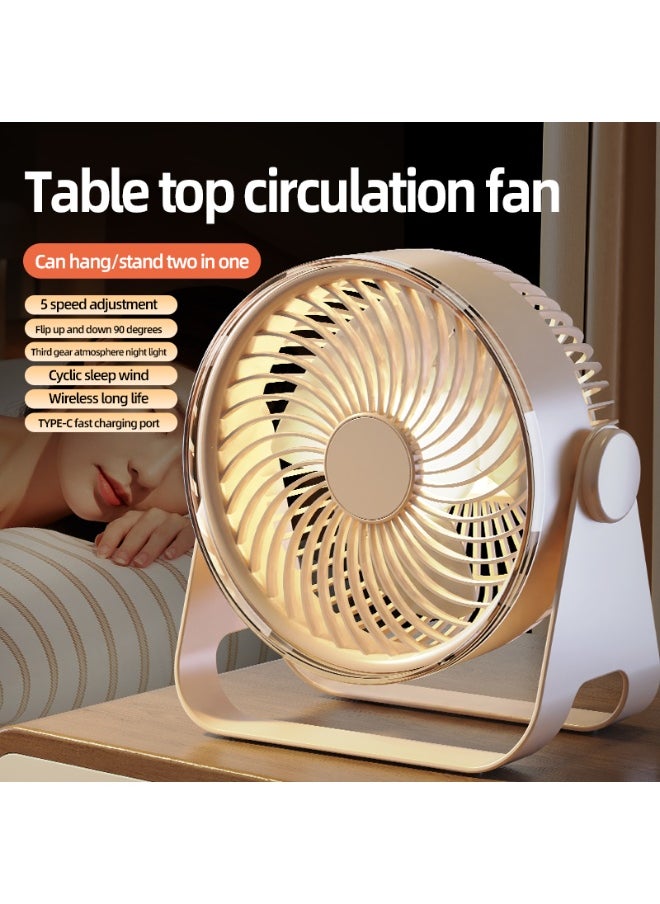 Generic Desk Fan, Dual-Mode Hanging or Standing, Multi Scene Turbo, 5-Speed Breeze, 90° Adjustable Airflow & Ambient Night Light，Long-Lasting with 8-12 hours, fast charge in 2 hours，purple and white  - Image 3