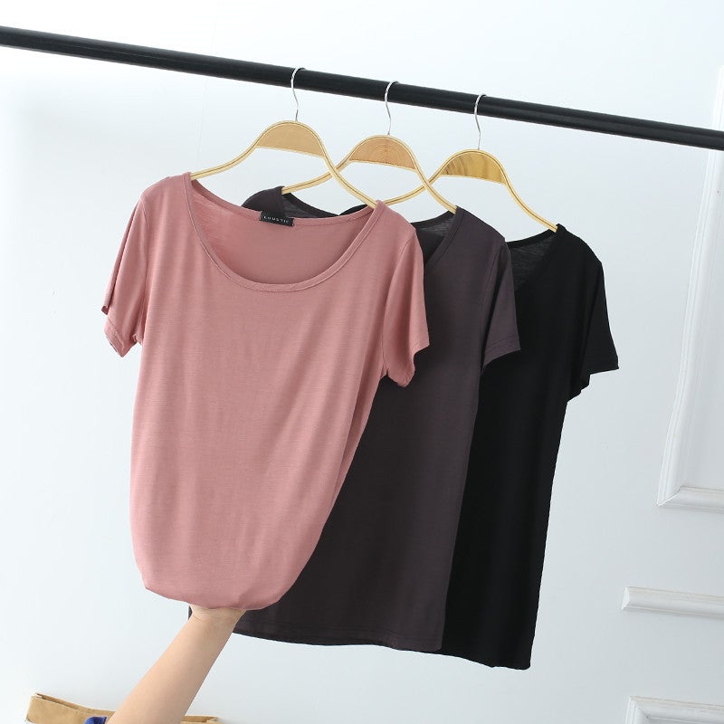Spring Summer Autumn Modal Combed T-shirt Women's Loose Cotton Korean Style Round Neck Half Sleeve Top Summer T-shirt Round Neck Short Sleeve - Image 5