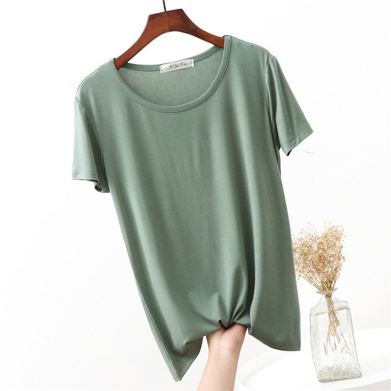 Spring Summer Autumn Modal Combed T-shirt Women's Loose Cotton Korean Style Round Neck Half Sleeve Top Summer T-shirt Round Neck Short Sleeve - Image 1