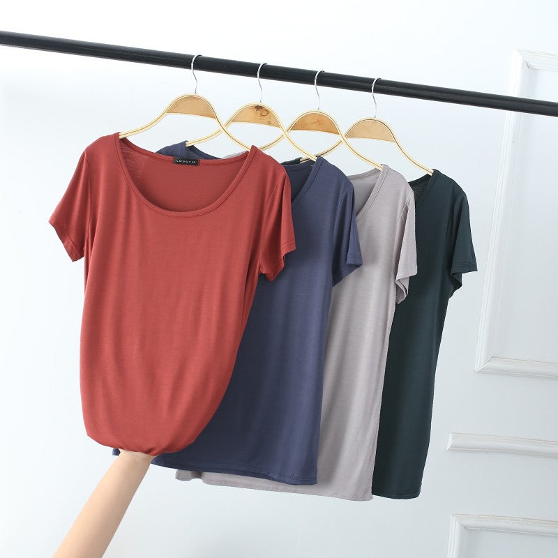 Spring Summer Autumn Modal Combed T-shirt Women's Loose Cotton Korean Style Round Neck Half Sleeve Top Summer T-shirt Round Neck Short Sleeve - Image 3