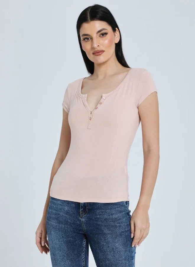 HaILYS Blush Pink Henley T-Shirt