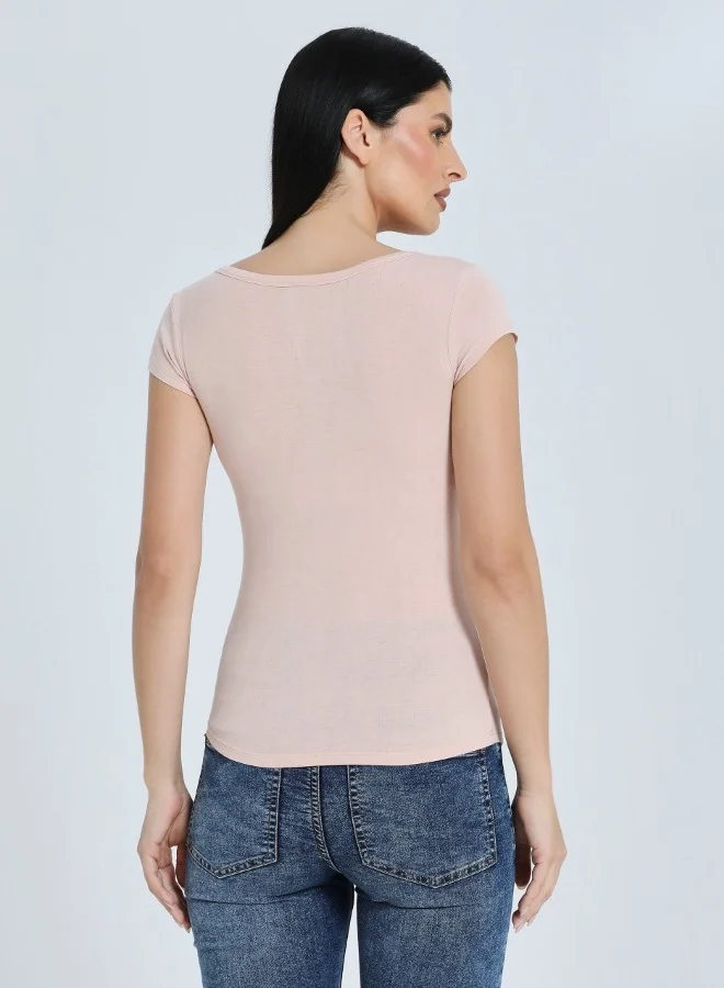 HaILYS Blush Pink Henley T-Shirt