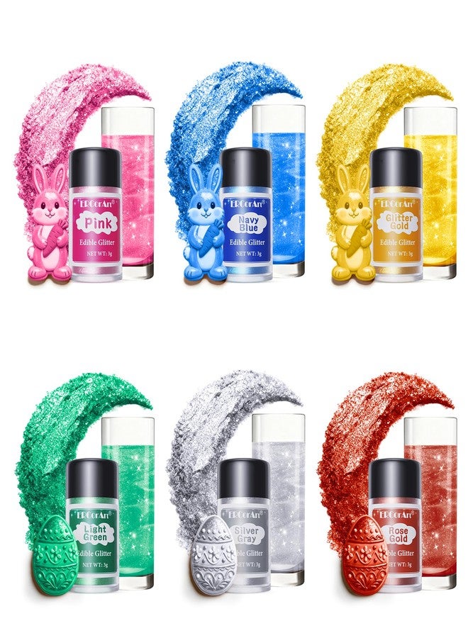 ERCorArt Edible Glitter - 6 Colors Luster Dust Edible, Food Grade Cake Decorating Shimmering Glitter for Drinks, Powder Glitter for Fondant, Chocolate, Candy, Cookie- 3g, Vegan - Image 1