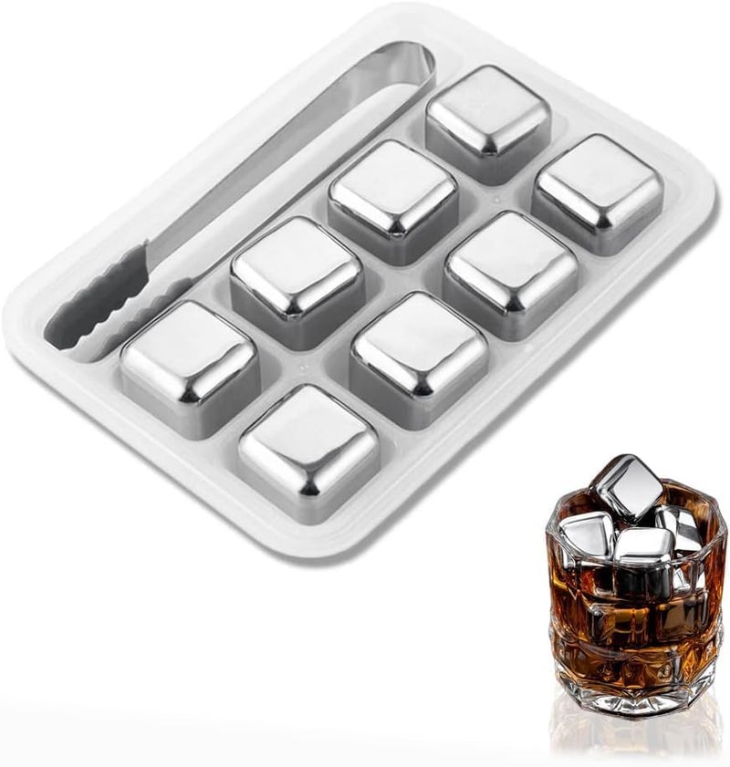 Honexa Exclusive Stainless Steel Whiskey Stones High Cooling Technology Ice Cubes Chilling Rocks Reusable Wine Stone Durable Beer Drink Freezer Cooler Rock for Christmas and Birthday Gifts Set of 8 - Image 1