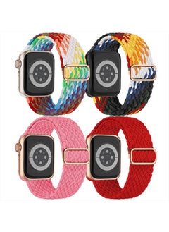 ALMNVO Braided Solo Loop for Apple Watch Band 49mm 45mm 44mm 42mm Women Men, iWatch Stretchy Bands Sport Strap Nylon Apple Watch Ultra Band Series 8 7 SE2 SE 6 5 4 3,4 Pack,Rainbow/White Rainbow/Pink/Red  - Image 1