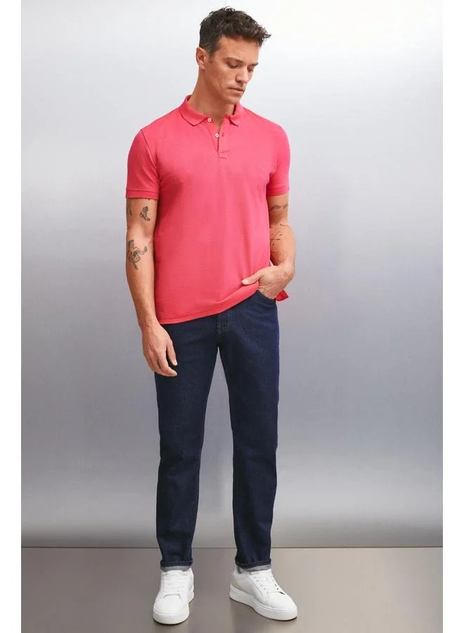 GRIMELANGE MARTEN Men's 100% Cotton Short Sleeve Regular Fit Fuchsia Polo Collar T‑shirt.
