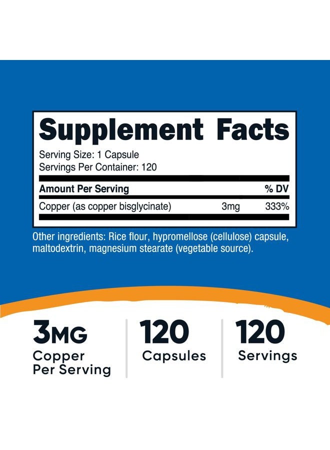 Nutricost كبسولات جليكينات النحاس (120 كبسولة، 3 ملغ نحاس لكل حصة) - غير معدلة وراثيًا، نباتية - Image 2