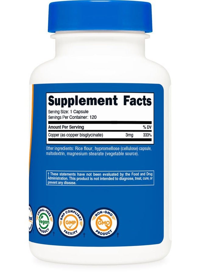 Nutricost كبسولات جليكينات النحاس (120 كبسولة، 3 ملغ نحاس لكل حصة) - غير معدلة وراثيًا، نباتية - Image 5