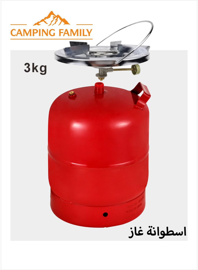 عائلة التخييم أسطوانة غاز محمولة قابلة لإعادة التعبئة للتخييم مع موقد قابل للإزالة في الأعلى، وزن 3 كجم