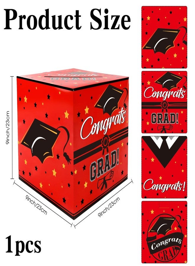 QIHOMPIB Graduation Card Box, Red, 9 x 9 x 9 Inches, Class of 2025 Graduation Gift Box, Money Box, Party Favors, Supplies - Image 2
