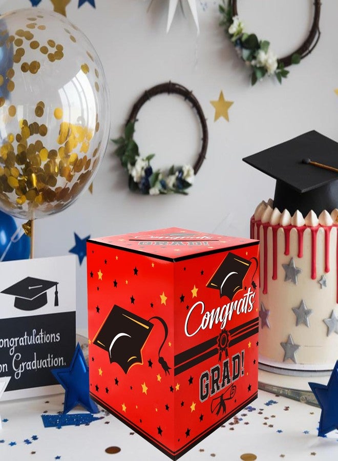 QIHOMPIB Graduation Card Box, Red, 9 x 9 x 9 Inches, Class of 2025 Graduation Gift Box, Money Box, Party Favors, Supplies - Image 4