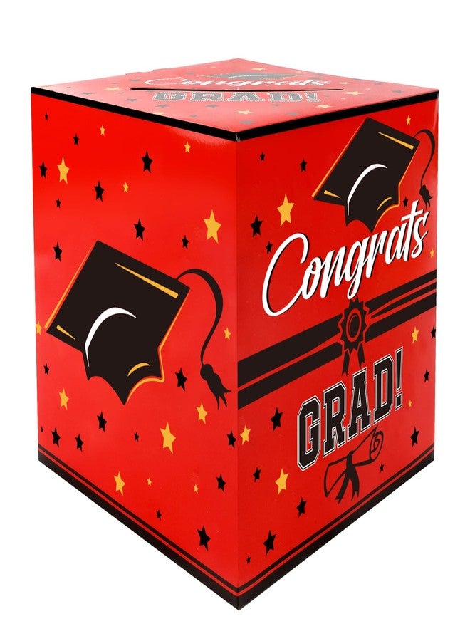 QIHOMPIB Graduation Card Box, Red, 9 x 9 x 9 Inches, Class of 2025 Graduation Gift Box, Money Box, Party Favors, Supplies - Image 1