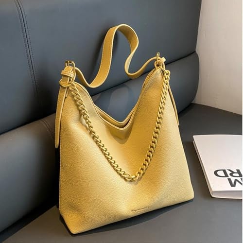 SIBY Large Capacity Tote Bag | Vintage Shoulder Purse with Acrylic Chains | PU Crossbody Messenger Bag - Yellow - Image 2
