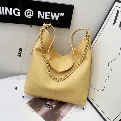 SIBY Large Capacity Tote Bag | Vintage Shoulder Purse with Acrylic Chains | PU Crossbody Messenger Bag - Yellow - Image 5