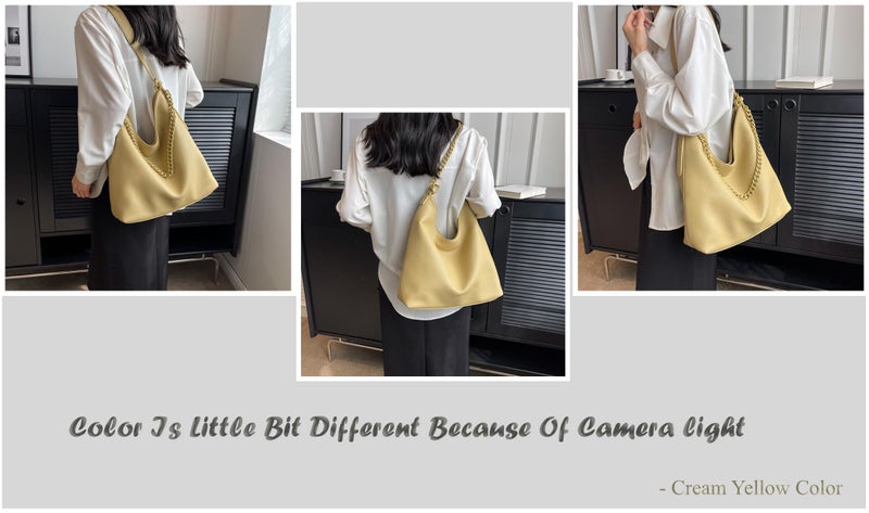 SIBY Large Capacity Tote Bag | Vintage Shoulder Purse with Acrylic Chains | PU Crossbody Messenger Bag - Yellow - Image 4