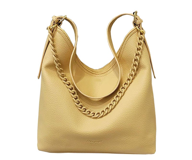 SIBY Large Capacity Tote Bag | Vintage Shoulder Purse with Acrylic Chains | PU Crossbody Messenger Bag - Yellow - Image 1