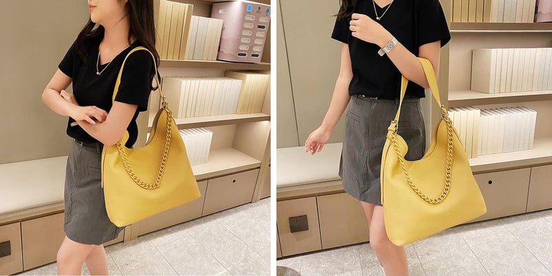 SIBY Large Capacity Tote Bag | Vintage Shoulder Purse with Acrylic Chains | PU Crossbody Messenger Bag - Yellow - Image 3